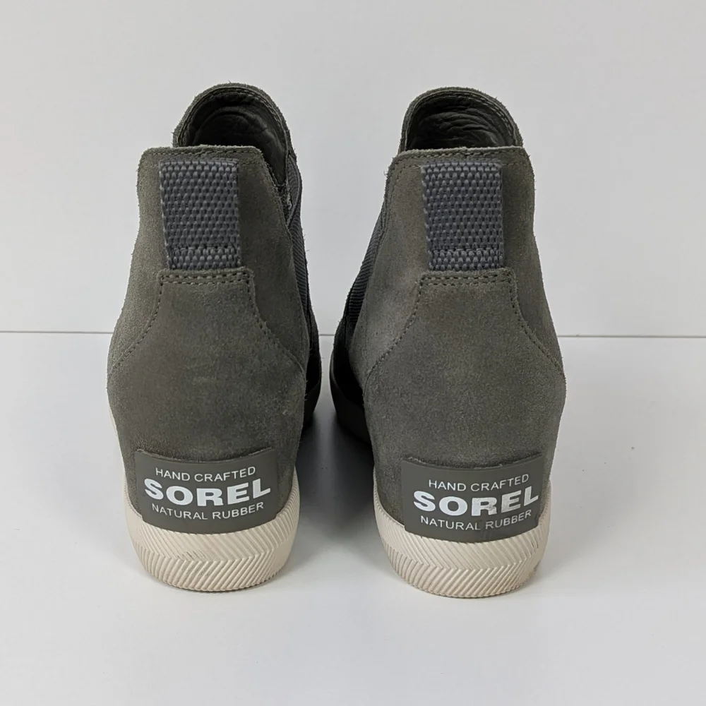 Sorel Out N About Suede Slip-On Wedge Boots Women's 10 Stone Green
